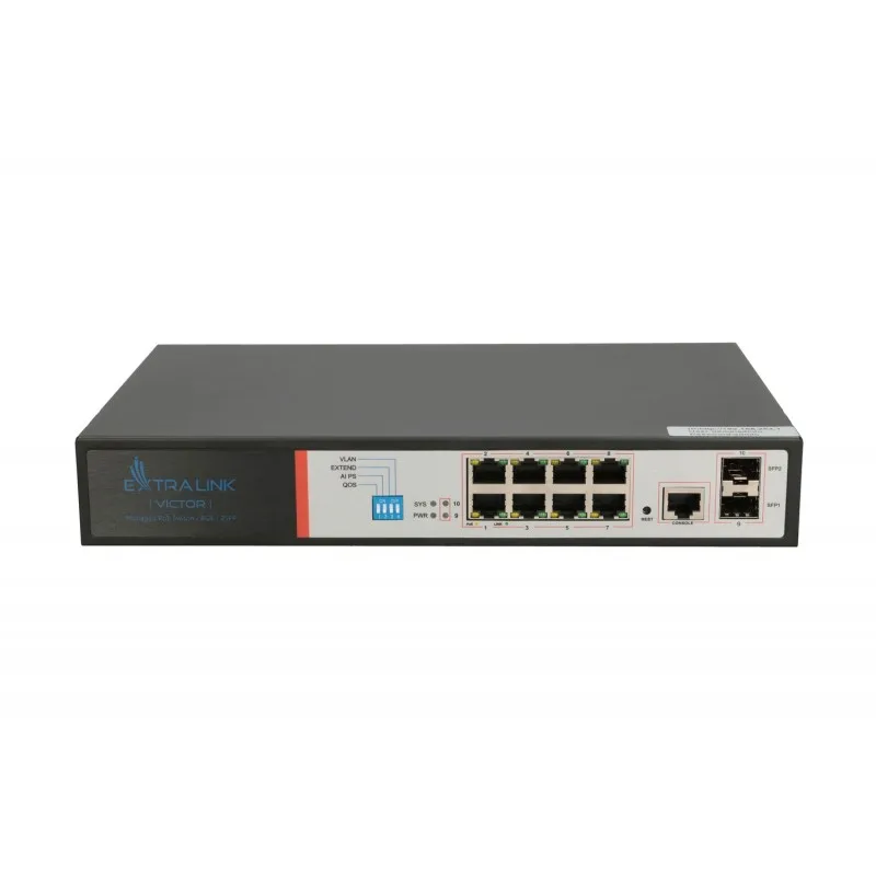 Extralink VICTOR | PoE Switch | 8x Gigabit PoE/PoE+, 2x SFP, 1x Console Port, 150W