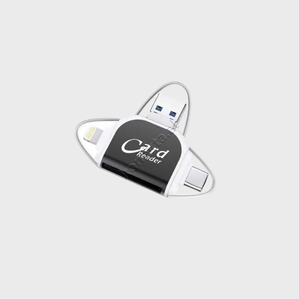 Adaptor Me Portë USB-A, USB-C dhe Lightning Për Kartë TF Dhe SD